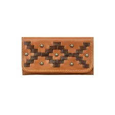 American West Womens Tribal Weave Golden Tan Leather Trifold Wallet OS