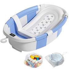 Collapsible Baby Bathtub, Baby Tubs for Newborns with Soft Cushion  Thermome...