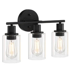 Bathroom Vanity Light Fixtures, 3-Light Black Vanity Lights with Clear Glass ...