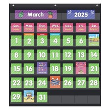 Classroom Monthly Calendar Pocket Chart with 71 Cards for Kids Learning for H...