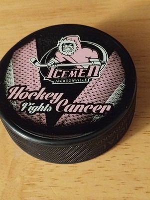 Iceman Ice Man Hockey Puck Fights Cancer Pink & White Vintage