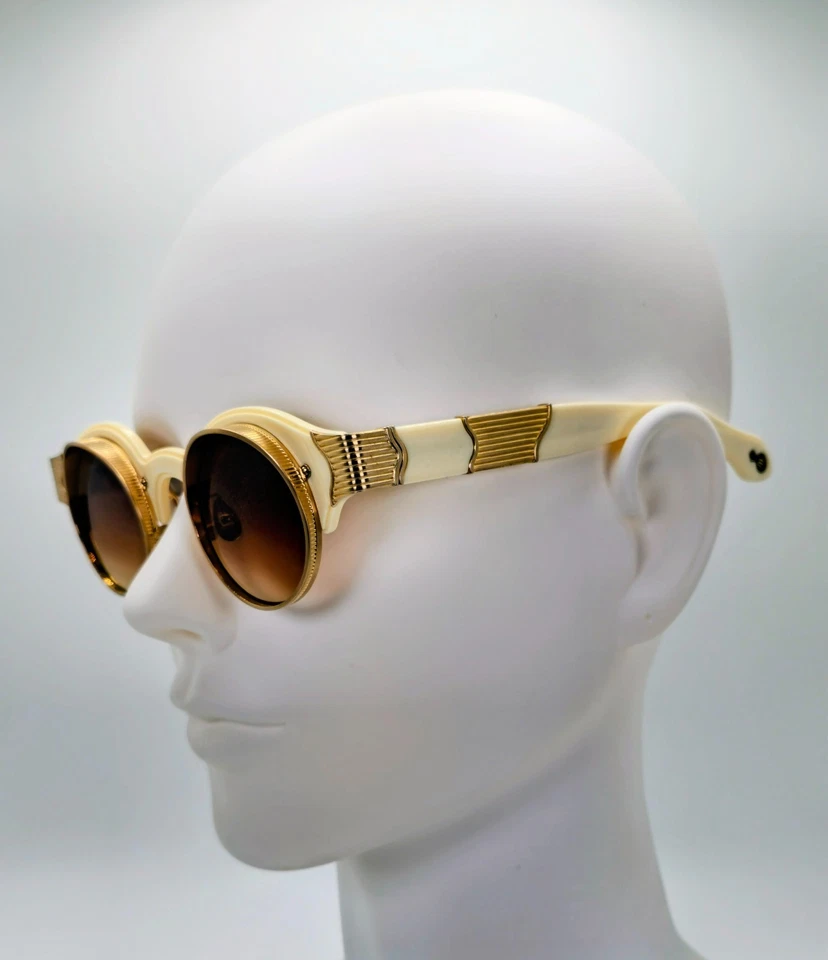 NUEVO Gafas de sol Matsuda 10605H doradas y blancas cepilladas 43-24-143 Japón Foto 3 de 4