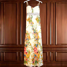 NEW LM LONDON SZE 10 YELLOW FLORAL SEQUIN MAXI DRESS COCKTAIL HOLIDAY PARTY CLUB