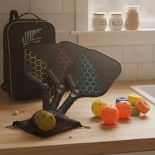 Complete Pickleball Set of 4 or 2 with Fiberglass Paddles Indoor/Outdoor Balls