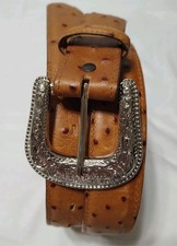 USA made TONY LAMA buckle belt brown Ostrich Print western cowboy Sz 44
