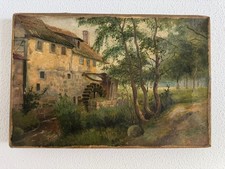 ANTIKES ÖLGEMÄLDE MÜHLE AM WALD