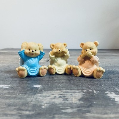 Vintage Resin Teddy Bear Angels see no evil, hear no evil, speak no evil Figures