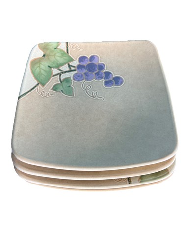 Mikasa Chablis Sq Iron Stone Set of 4 Salad Plates 8⅝" Tan Purple Grapes CW409 - Picture 1 of 7