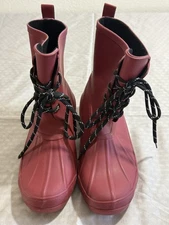 Chooka Boots Womens 6 Eastlake Rain Duck Red Lace Up Boot