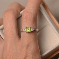 Green Peridot 925 Sterling Silver Women Minimal Ring Duty Free