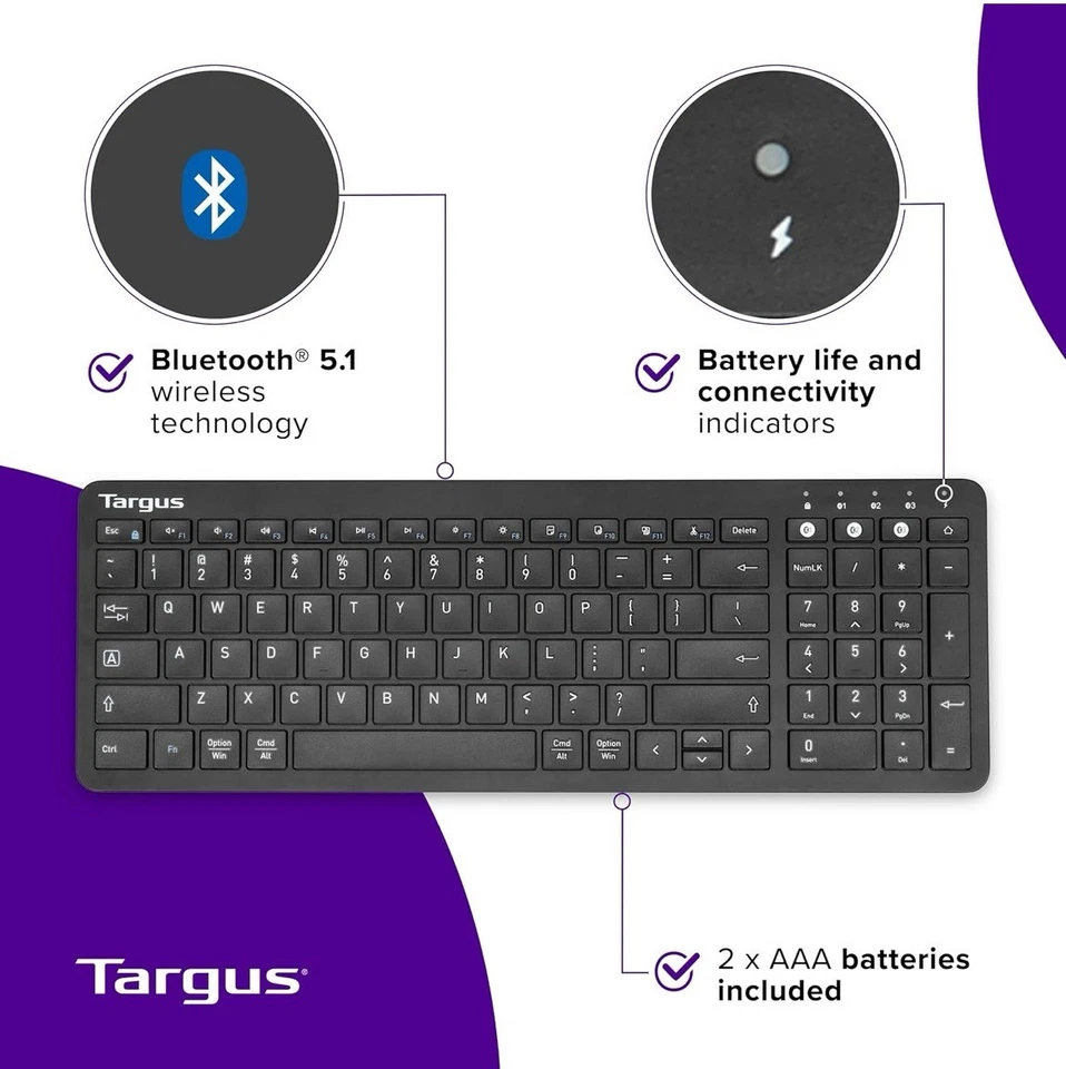 Targus Midsize Multi-Device Bluetooth Antimicrobial Keyboard Android iOS Window - Image 4 of 4