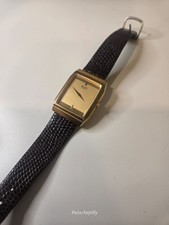 Seiko Tank Watch Gold Tone Quartz Brown Leather Rectangular Dress Vintage