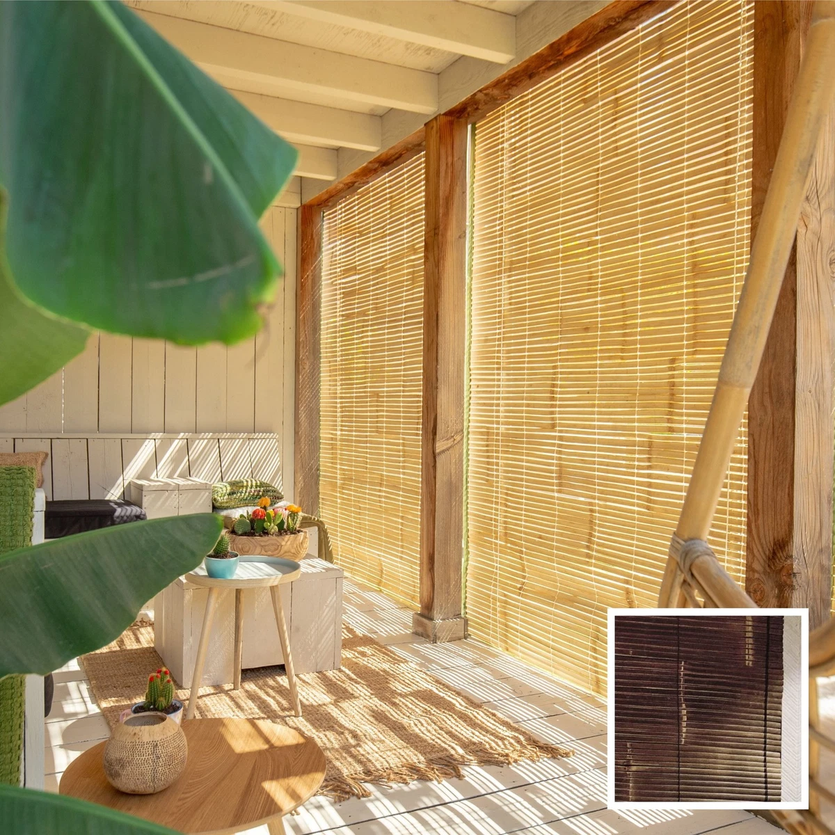 Tenda A Rullo In Bambù Naturale 100×140 Cm – Avvolgibile Per Soffitto O Parete, 80% Oscuramento