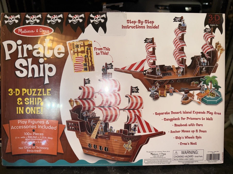 Melissa & Doug Pirate Ship 3D Puzzle & Play Set In One (100+ Pieces) NEW SEALED - Image 2 of 2