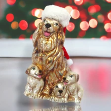 Dog With Puppies Ornaments Set Of 2 Christmas Decor *SHIPS WITHIN 10 DAYS*
