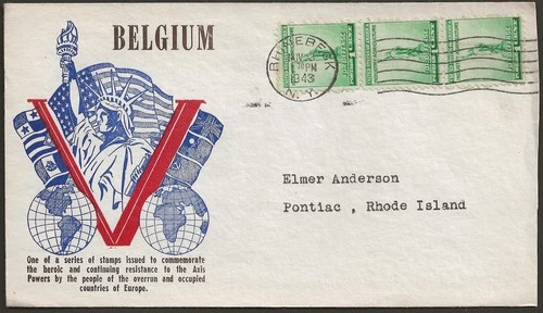 US 1943-44 Overrun Countries Belgium FDC Statue Liberty Victory Cachet SC #899