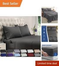 Cooling King Size Sheet Set - 4pc with Deep Pocket Side Pocket for Convenience