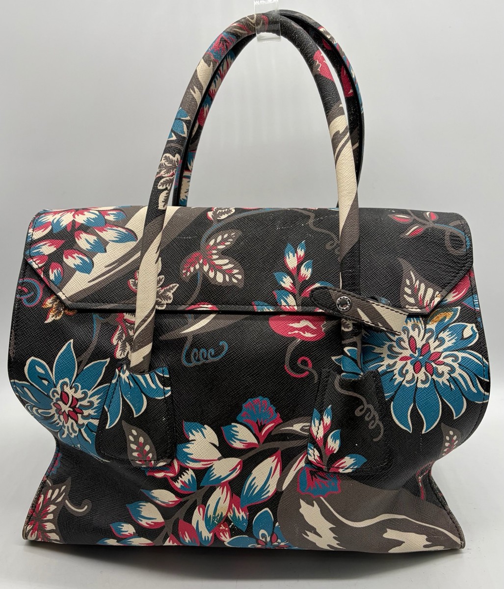 Prada Black/Multicolor Medium Saffiano Lux Floral Galleria S-Lock