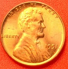 1951-P Lincoln Wheat Cent Penny GEM RED BU From an Original Bank Roll