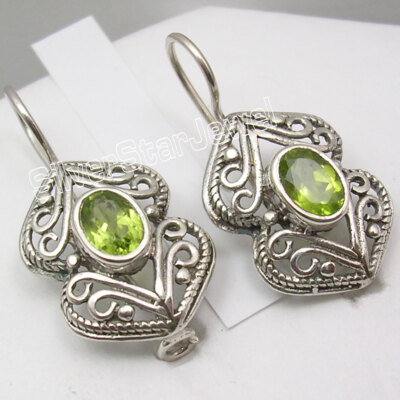 TOP BEST TRENDING DEALS 925 Silver GREEN PERIDOT 2.0 tcw Hook Earrings 1 1/8''