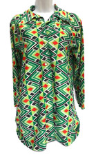 Bali 1970's Vintage Geometric Op Art Disco Nylon Long Sleeve Button down Shirt M