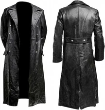 Men's German Classic Style WW2 Military Uniform officer Real Leather Long Coat