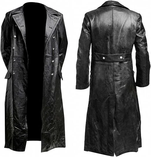 Men's German Classic Style WW2 Military Uniform officer Real Leather Long Coat