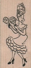 Dancer With Maracas 1 3/4 x 3 1/2" Rubber Stamp, Dancer Stamp, Dancing