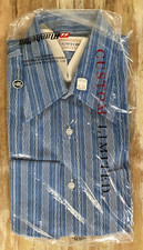 Vintage men's button down shirt Manhattan poly cotton blue white NIP 1970's Med