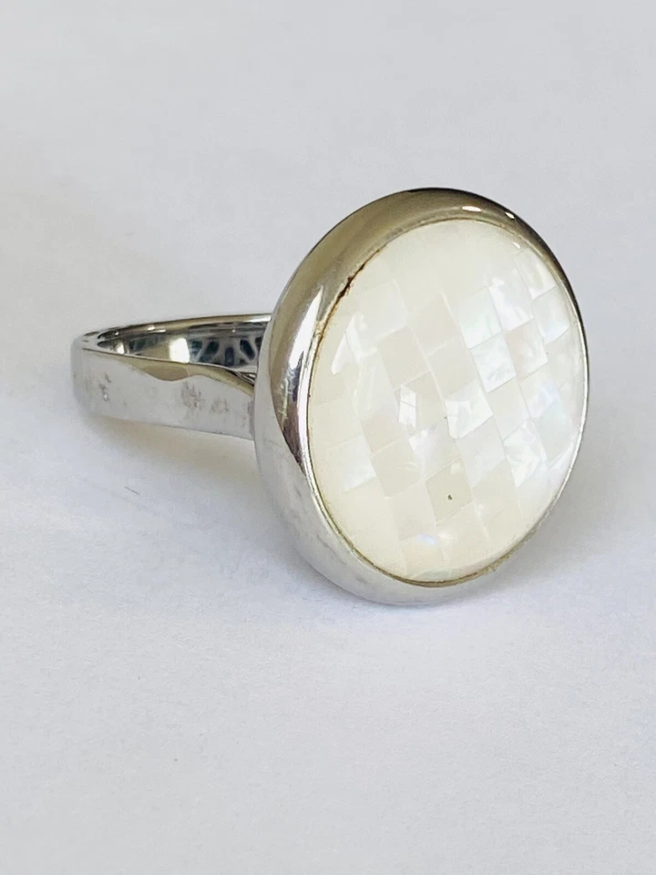 Anillo Doble Redondo Madreperla Color Plata Inoxidable QVC Honora Talla 10 Foto 3 de 4