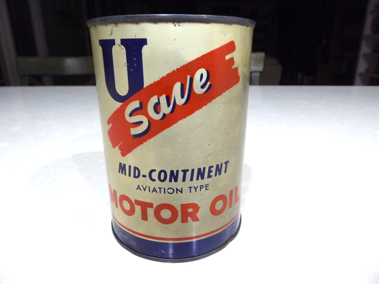 U Save Mid Continent Motor Oil Aviation Type Quart Tin can