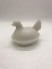 Vintage 5" White Milk Glass Nesting Chicken Hen Covered Trinket Candy Dish