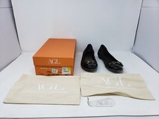 Used AGL Attilio Brown Metallic Leather Cap Toe Buckle Ballet Flats Sz 38.5