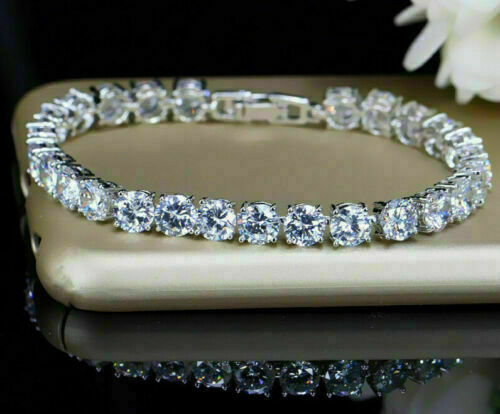 10 Ct Round VVS1/D Simulated Diamond Tennis Bracelet 14k White