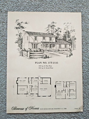 Beispiele für Neubauhäuser - Vintage North Carolina Architektur Druck - um 1970