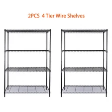 2PCS Black 4 Tier Steel Organizer Wire Rack Shelving Unit Heavy Duty Storage 