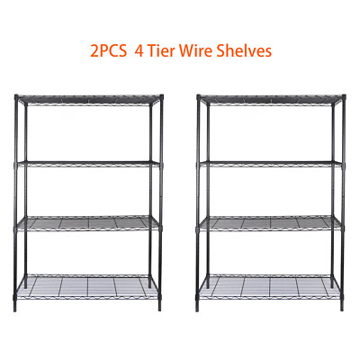 2PCS Black 4 Tier Steel Organizer Wire Rack Shelving Unit Heavy Duty Storage 