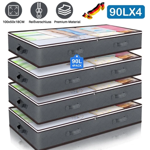 4er Pack Unterbettkommode Grau 100 x 50 x 18 cm Unterbett Aufbewahrung Kommode - Bild 1 von 17