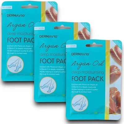 3x Argan Oil Derma Foot Socks Mask Baby Soft Feet Deep Moisturising Foot Pack
