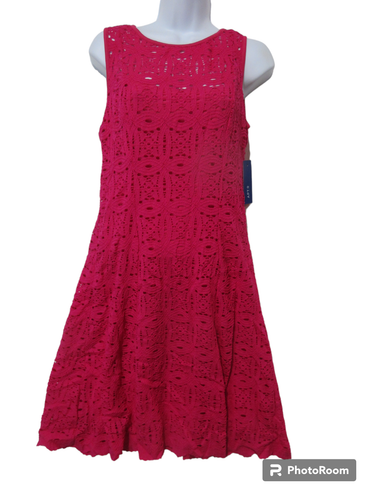 Sz S NWT $60 Apt. 9 Hot Pink STRETCH LACE Lined Sleeveless Dress Fit & Flare New