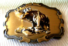 Vintage Moose BELT BUCKLE 1978 RAINTREE CO STAND OUT 3D Gold Tone