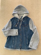 Northstyle Jacket Hoodie Womens Xl Denim Fleece Blue Gray Pockets Cotton