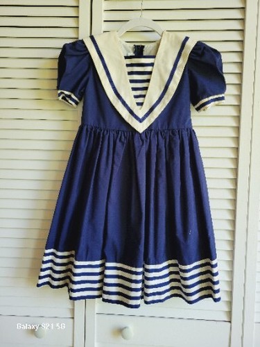Sylvia Whyte Girl’s 6 White Navy Nautical Theme Sailor Dress Size 6 - Picture 2 of 7