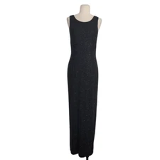 Vintage Mark & John by Gopal 100% Pure Silk Beaded Formal Maxi Dress Sz M Black