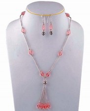 Rose Quartz Earring Drop Pendant Set Faceted Silver Quartz Jewelry Set Rose