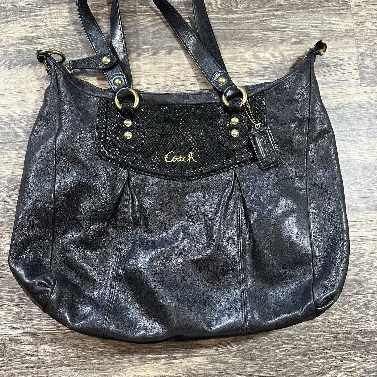Coach Ashley Black Leather Python Trim Purse Shou… - image 3