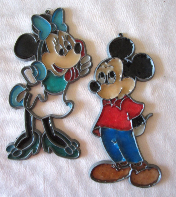 Mickey & Minnie Suncatcher Acrylic Stained Glass Flat Metal Christmas Ornaments