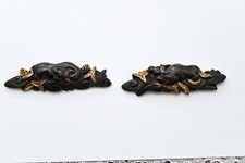 Menuki Japanese antique Mumei made of Shakudo Flowers and cows design Edo era