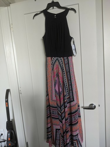Studio1Sleeveless Maxi Dress~12 Large Woman's Long Maxi Sundress~black & pink - Picture 5 of 11