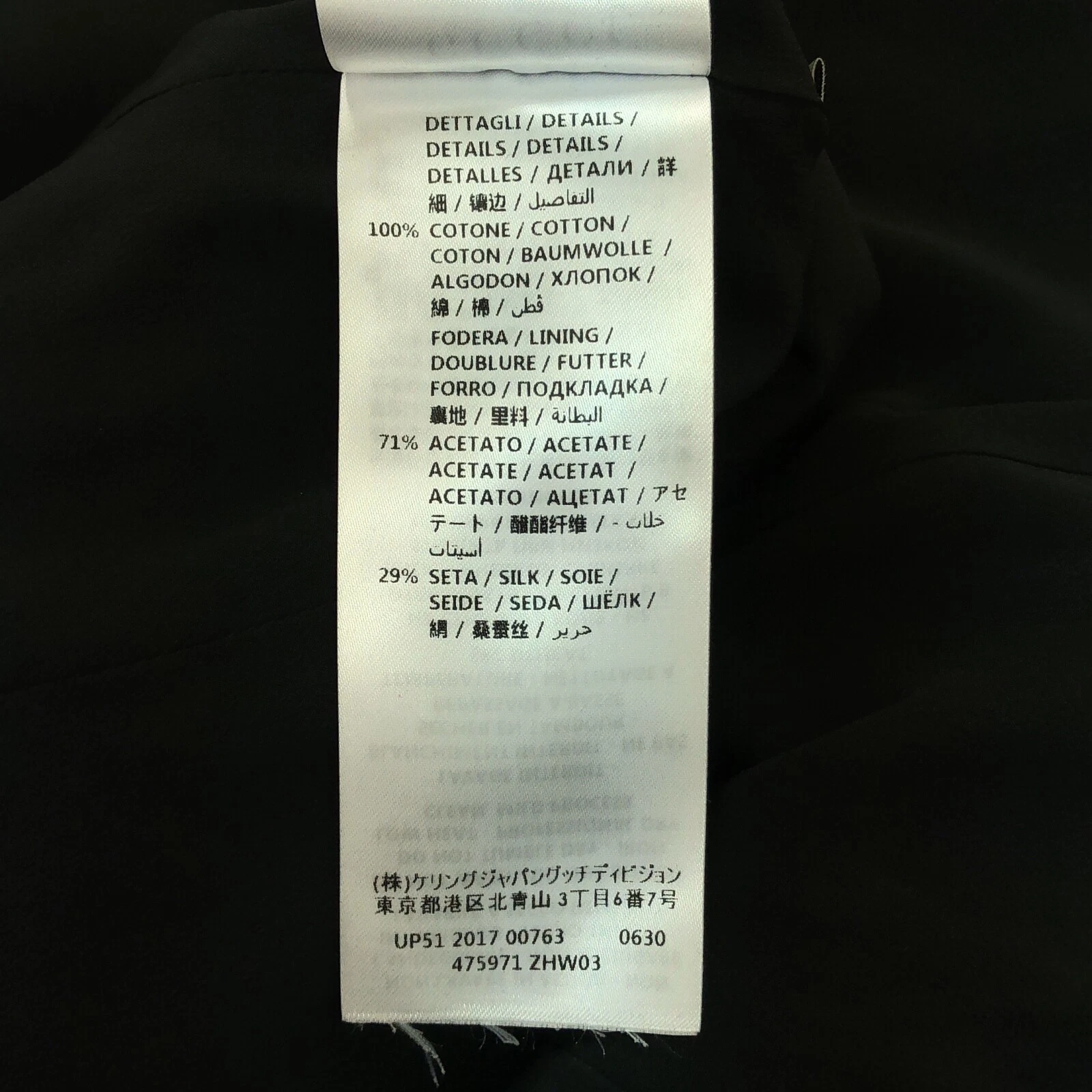 Cappotto Gucci fiocco cravatta pizzo orlo 475971 cotone acetato seta nero taglia 38 usato